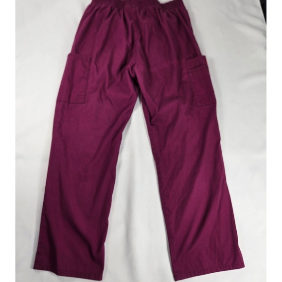 Dickies Petite High-Rise Cargo‎ Scrub Pants Elastic Waist Pockets Burgundy 27x27 - Picture 3 of 9